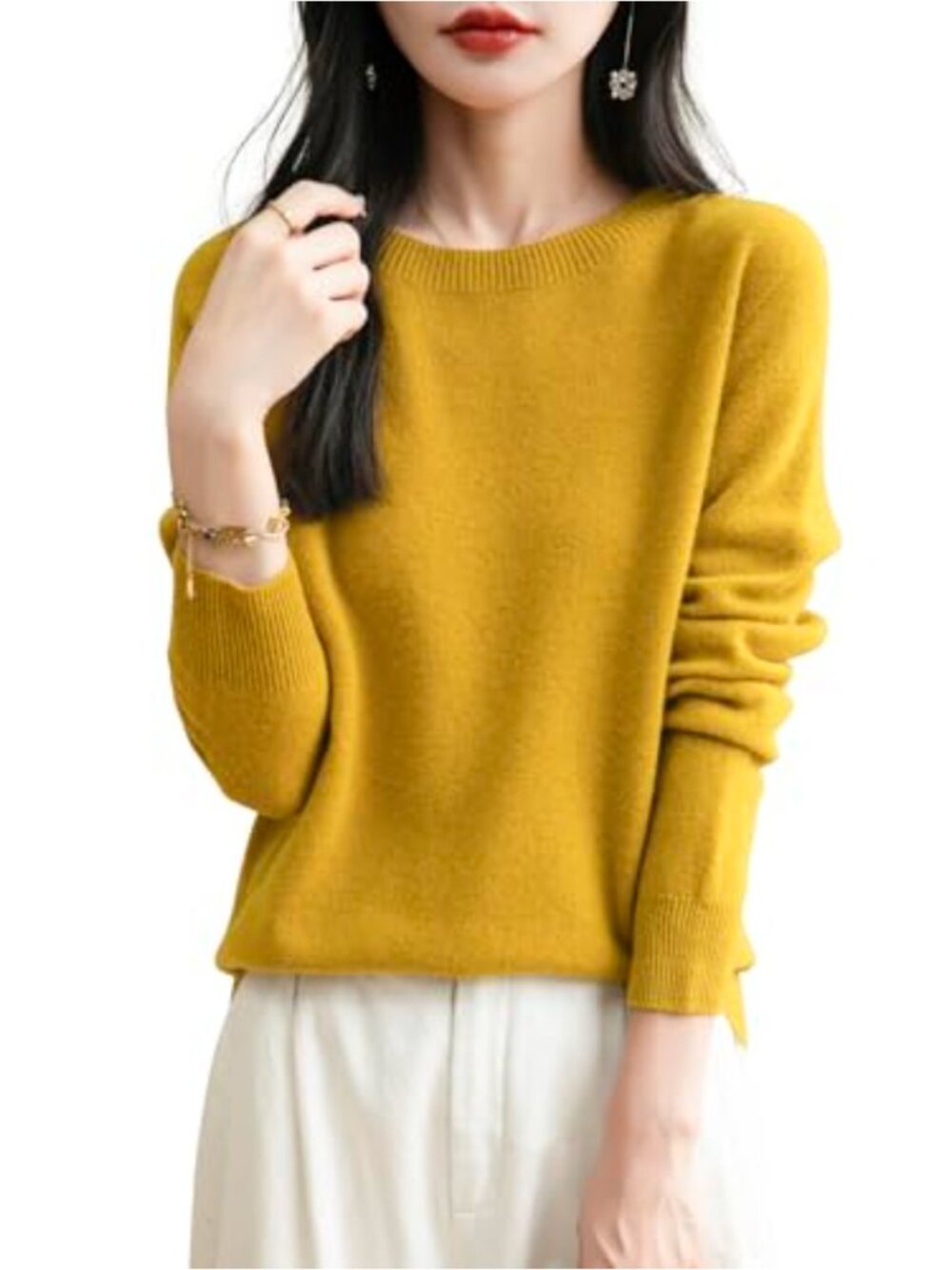 100% Merino Wool Sweater Long Sleeve Crewneck Seamless Knit Pullover
